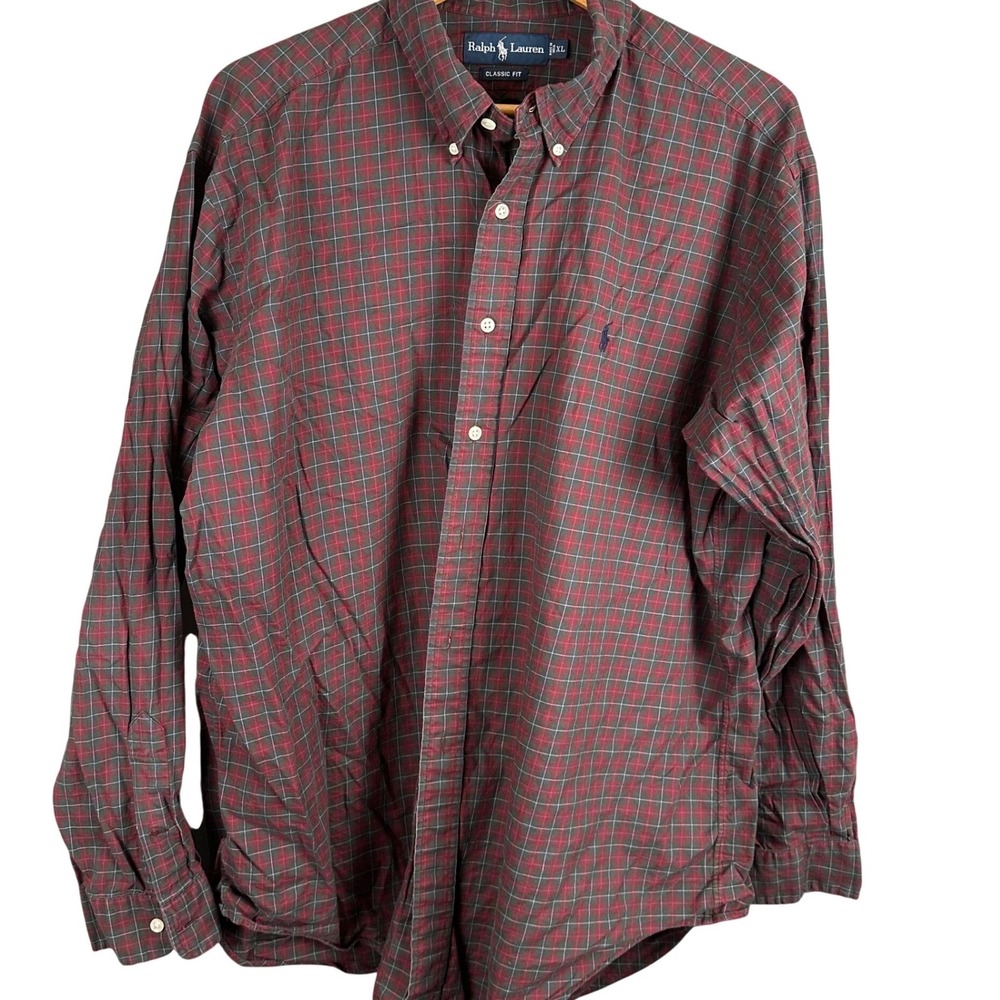 Ralph Lauren Classic Fit Mens XL Red Green Plaid Button Down Shirt Long Sleeve